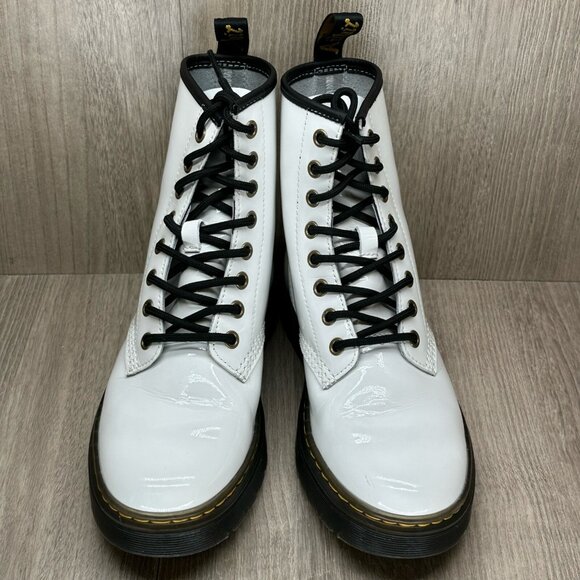 Dr. Martens Boots Sz W7 M6 Zavala 8 Eyelet Combat Platform Patent Leather White - Picture 5 of 12